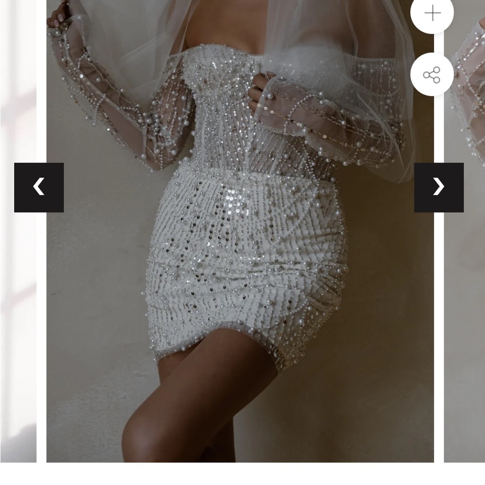 UNTAMED PETALS BY AMANDA JUDGE White Beaded Off-Shoulder Mini Dress